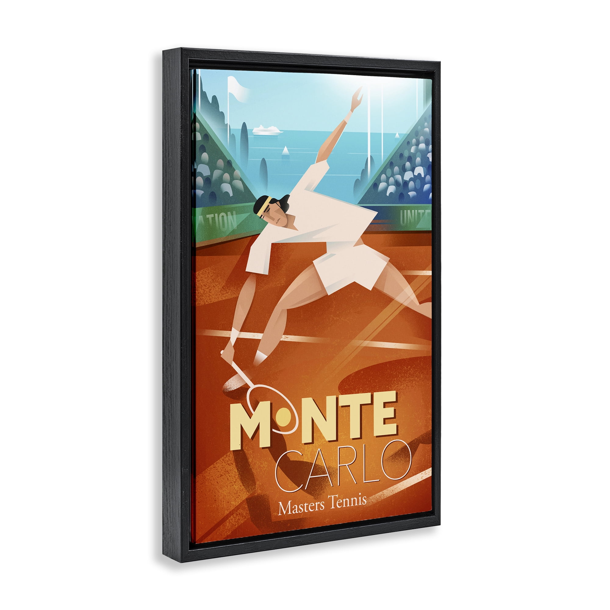 Stupell Industries Monte Carlo Masters Tennis Black Framed Floater Canvas Wall Art, design by Martin Wickstrom