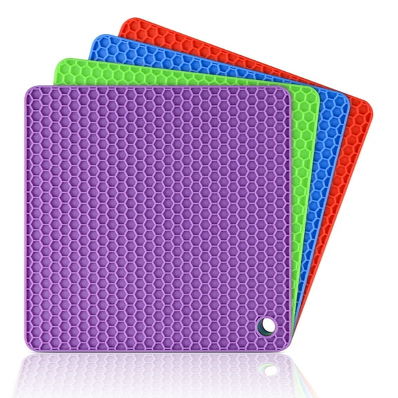 Silicone Trivet Mats - Hot Pads Spoon Rest, Multipurpose Trivet for Hot Dishers Heat Resistant Food Grade Silicone Set of 4