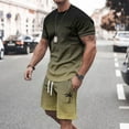 thumbnail image 2 of SHIXIAOO Men's Summer Tracksuit Plus Size Short Sleeve O Neck Athletic Suit Casual Color Block Drawstring Waist Tracksuit Set 70s Suit Men Mens Suite Vest, 2 of 5