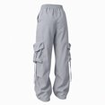 thumbnail image 6 of Women’s Parachute Cargo Pants Wide Leg High Waisted Elastic Drawstring Lightweight Baggy Joggers Pockets Casual Spring Fall Outdoor Hiking Pants Gray, 6 of 7