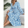 thumbnail image 3 of Elegant Floral Dress Woman 2025 Autumn Winter V Neck Long Flared Sleeves Ruffled Maxi Dress, 3 of 7
