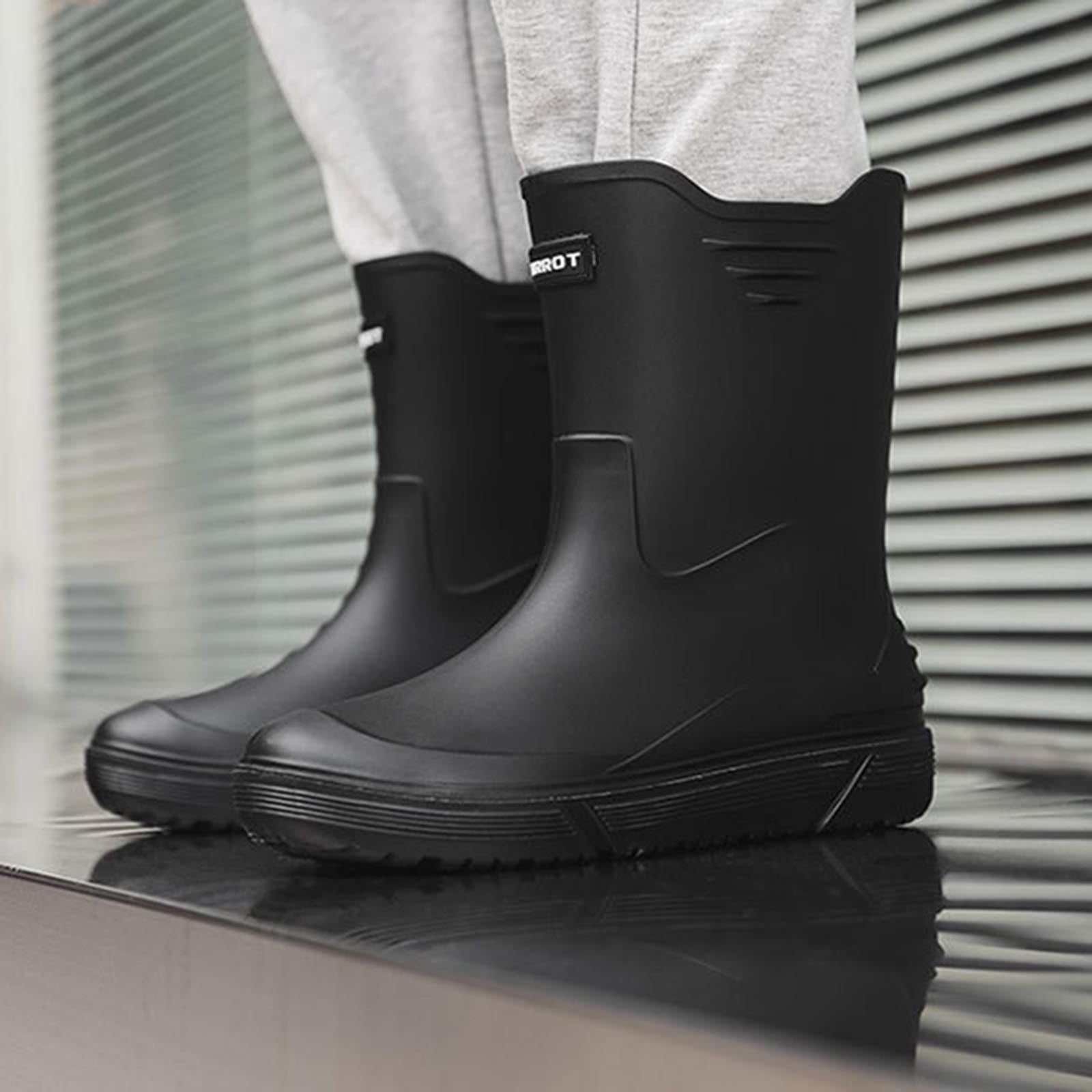 Wensltd Mid Calf Rain Boots for Men Solid Color Waterproof Rubber Shoes for Outdoor Short Tube Work Shoes