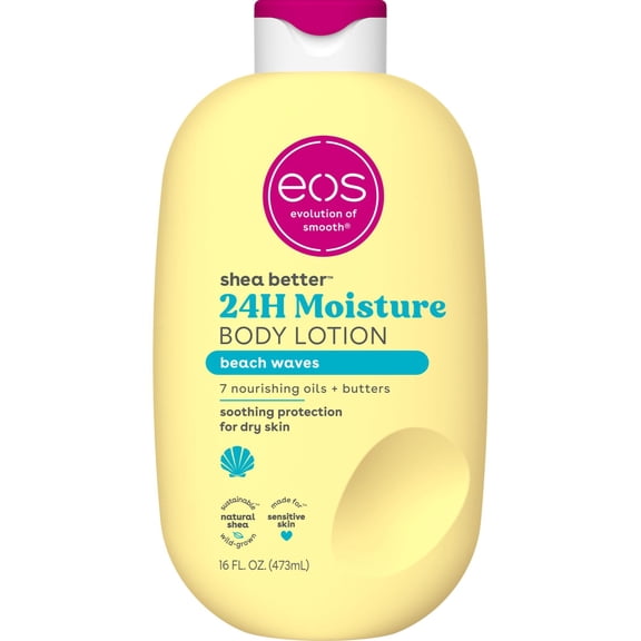 eos Beach Waves Body Lotion, 24 Hour Moisturizing Daily Body Moisturizer for Dry Skin with Shea Butter & Vitamin E, 16 oz