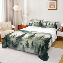 Homewish Pine Tree Full Size Sheets,Tropical Botanical Plant Bed Sheets,White Green Sheet Sets For Mane Women,Super Cozy Room Decor,4 Pieces