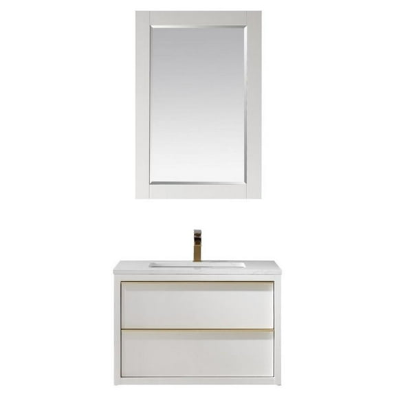 Morgan 30" Aosta White Stone Countertop Single Vanity w/Mirror White