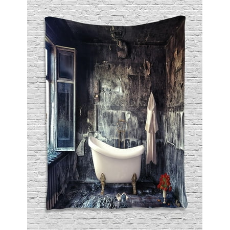 Bathroom Wall Hangings Antique Tapestry, Bathtub in Old Room Bathroom Fresh Flower Bouquet Vase Victorian Retro Style, Wall Hanging for Bedroom Living Room Dorm Decor, White Brown Grey, by Ambesonne ()