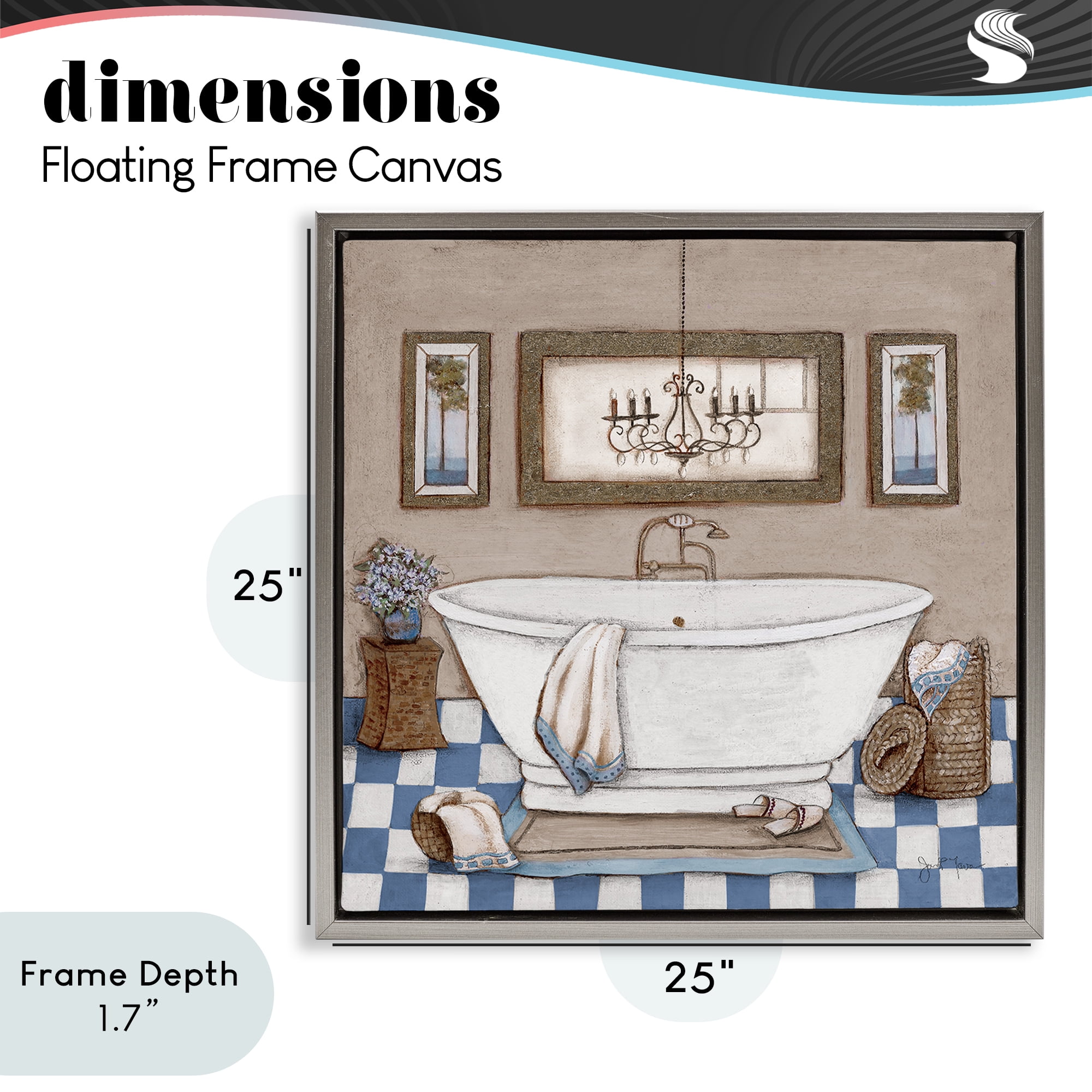 Stupell Industries Checkered Bathroom & Chandelier Gray Framed Floater Canvas Wall Art, design by Janet Tava