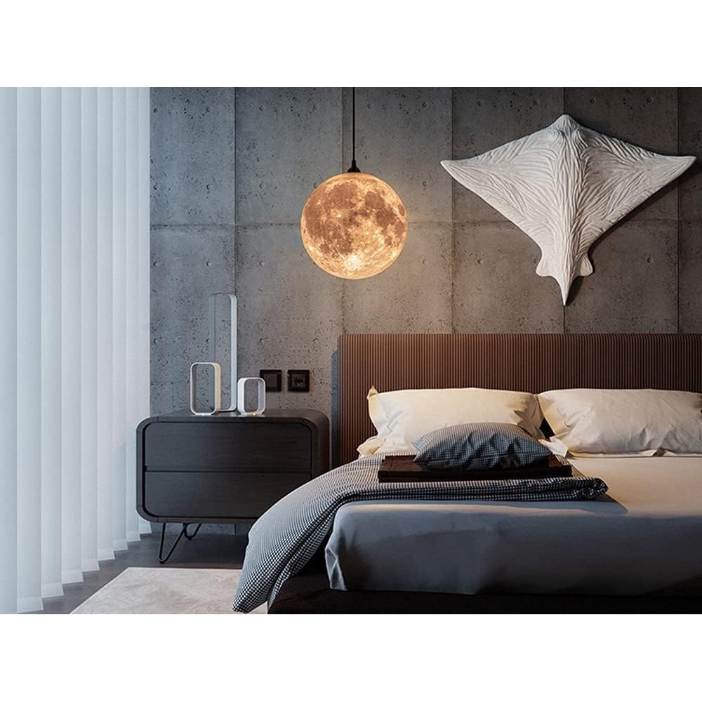 Resin Moon Pendant Lamp Plug in Adjustable Cord, 3D Printing Hanging Ceiling Lighting Fixture, Pendant Light for Home, Office, Bars and Cafe, ddct210821B05
