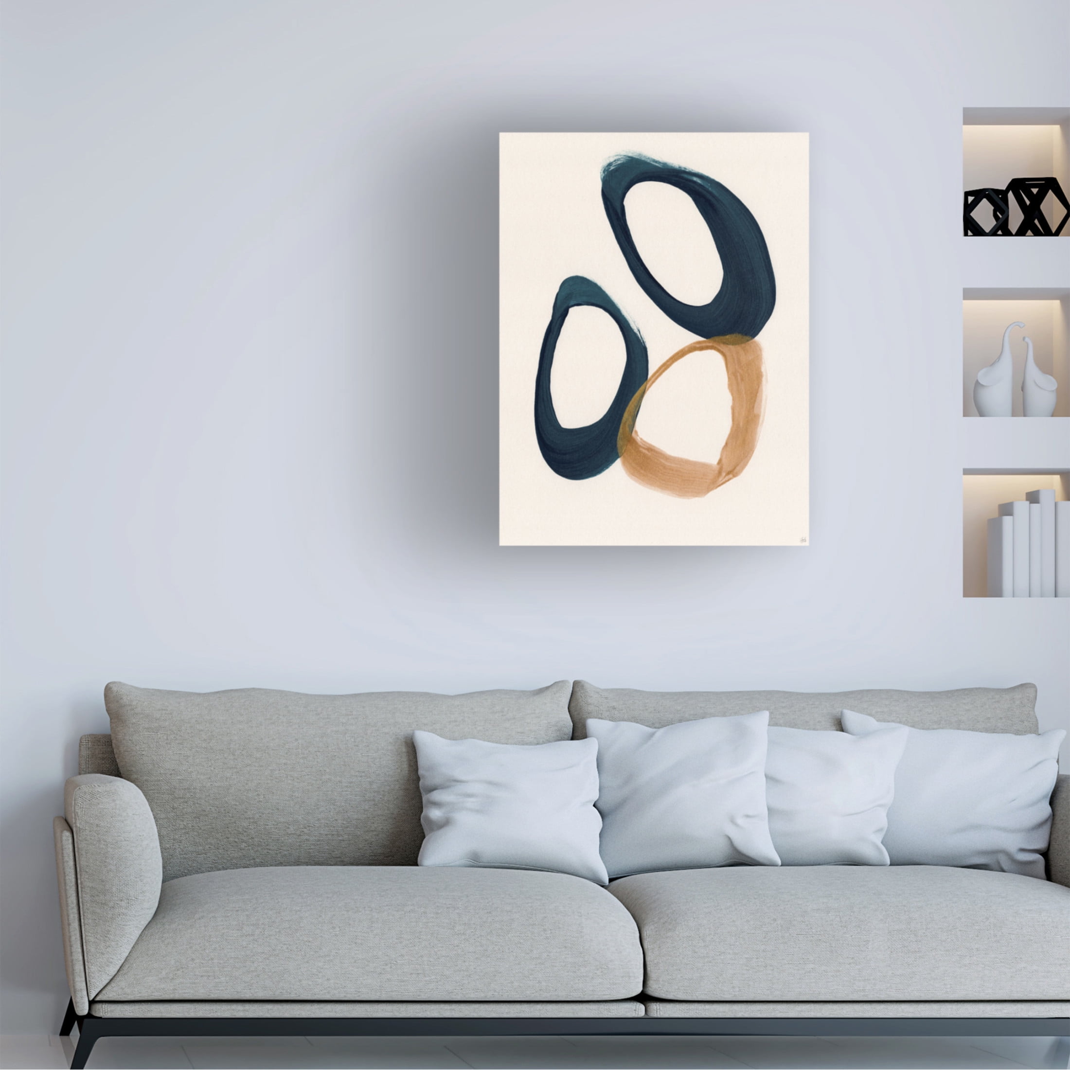 Canvas Wall Art - Line and Brush 'Blue 2 Gold 1 Circles 2' Wall Art for Living Room, Bedroom, or Office Décor by Trademark Fine Art - 18 x 24 Inches