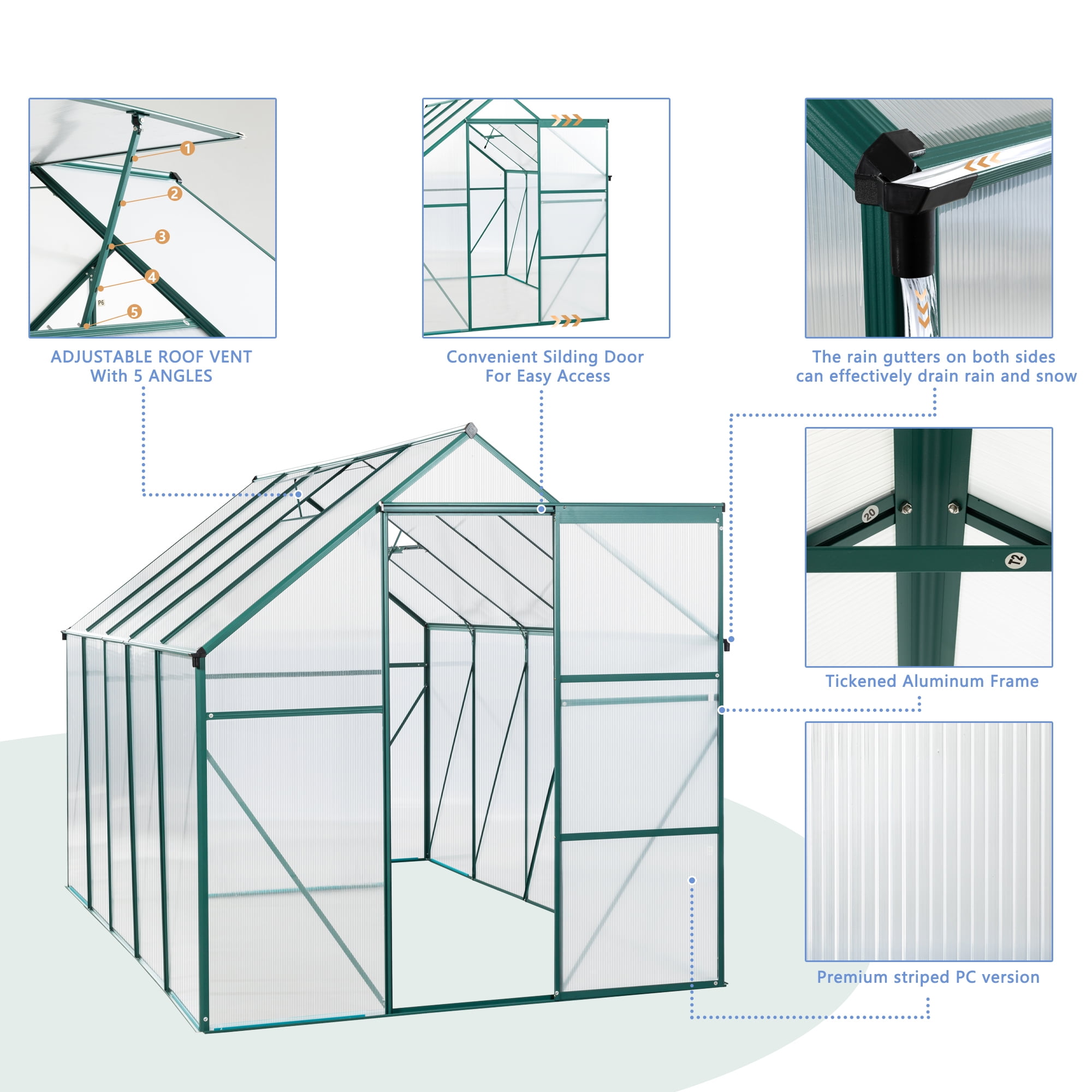 YIYADO 6x10 Ft Greenhouse, Polycarbonate Greenhouse, Elevated Base, Heavy Duty Walk-in Greenhouse for Outdoor Gardens, Backyards, Patios, Lawns, Easy to Assemble