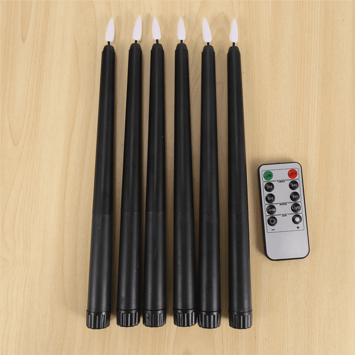 Pack of 12 Remote Halloween Taper Candles,Black Color Flameless Pillar Candles,Battery Candles with Contain