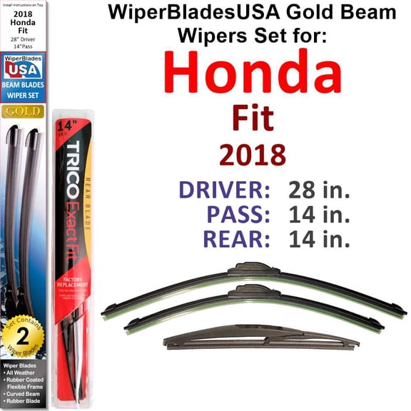 2018 Honda Fit Beam Wiper Blades Wipers WBUSA (Set of 3) w/Rear Wiper