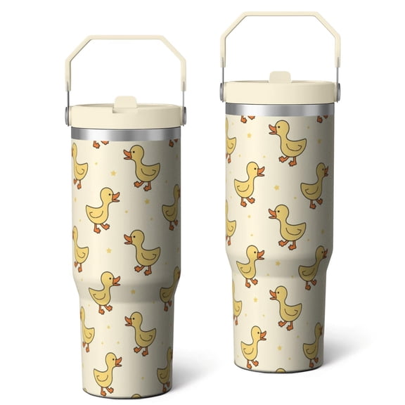 30 Oz Tumbler Yellow Cartoon Duck Tumbler with Lid and Straw, Birthday Gift Cup for Friend Women Men Coffee Travel Mug Thanksgiving Day Halloween Christmas Gift Water Bottle