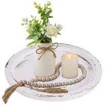 Deago Rustic Wooden Serving Tray - Round Wood Butler Decorative Tray Vintage Centerpiece Candle Holder Trays Farmhouse Ottoman Tray for Coffee Table Countertop Home Decor