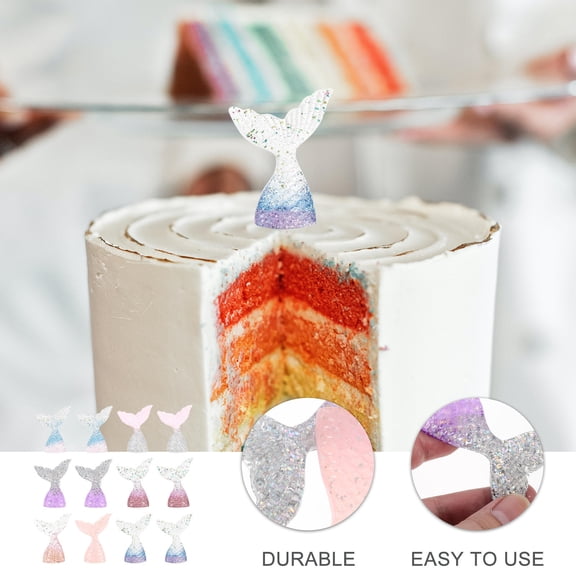 BESTYASH 12Pcs Resin Mermaid Tail Decorations Assorted Colors for Cake Adorns and Party Supplies
