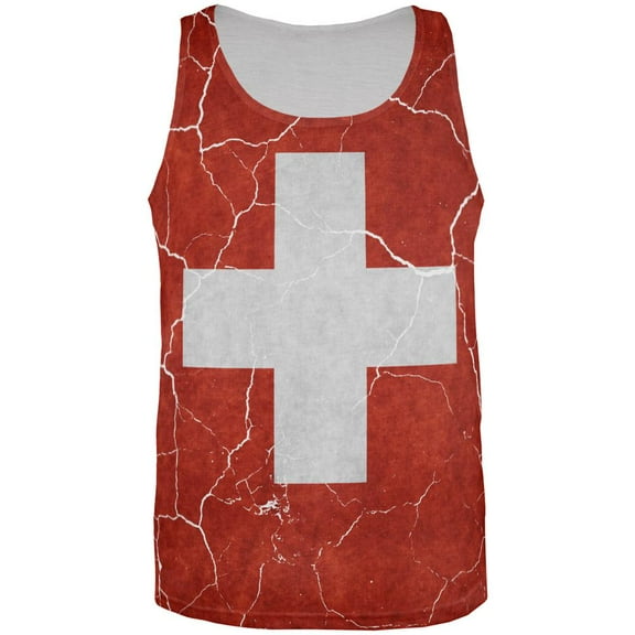 Distressed Swiss Flag All Over Mens Tank Top Multi MD