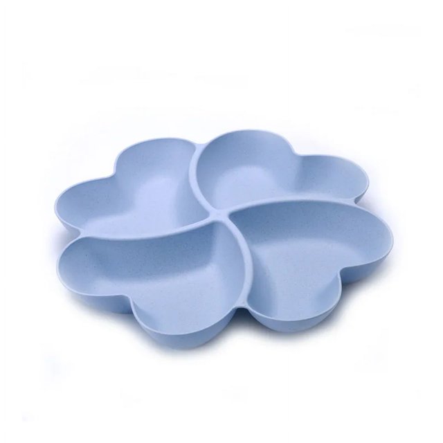 Plateau à Fruits à 4 Compartiments en Forme de Cœur, Assiettes Créatives, Boîte de Rangement, Assiettes à Fruits Secs, Assiettes à Collation, Assiette à Dessert Divisée, Conteneur 1 Pce Bleu 27cm