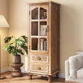 thumbnail image 3 of Shaiailed 55"H Antique Brown Freestanding Storage Cabinet,Tall Slim Storage Cabinet with Decorative Glass Door & 2 Drawers,Wood Pantry Cabinets for Living Room, Bedroom, 3 of 6