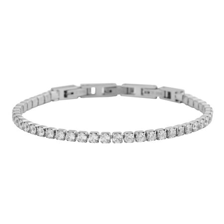 Cubic Zirconia Stainless Steel Bracelet (Edforce Stainless Steel Cubic Zirconia Adjustable Tennis Bracelet with Two Extra Buckles, 6.5”, 7.0