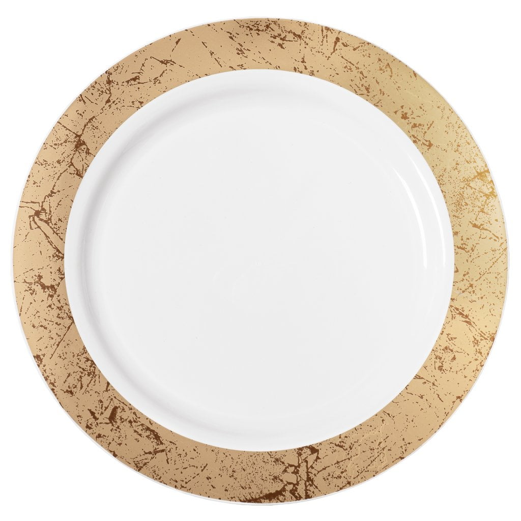 1 Set, Marble Plastic Dinner Plates 10.25" Large (10/Pk) Gold For