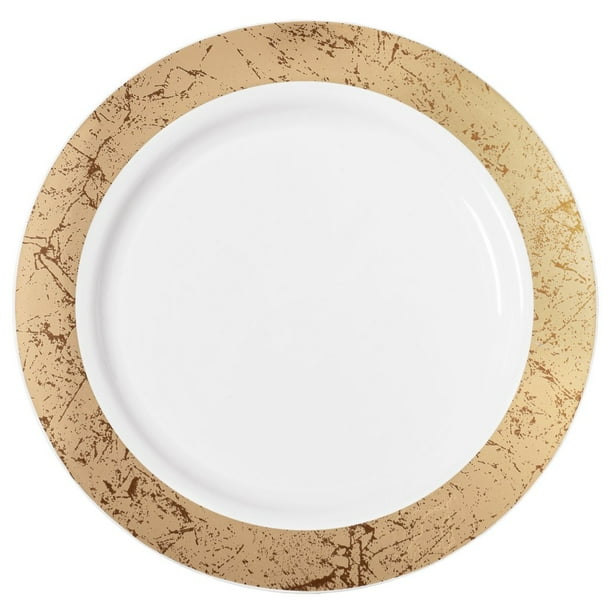 1 Set, Marble Plastic Dinner Plates 10.25" Large (10/Pk) Gold For