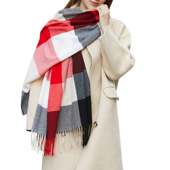 Shawl Wraps For Women Winter Grid Kint Feel Fleece Shawls Wraps Ladies Light Warm Scarves Womens Long Shawl Wraps Large Scarves Knit Tassel Lattice Splicing Scarf