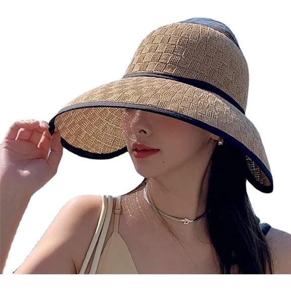 CoCopeaunts Straw Hat for Women Women Wide Brim Sun Visor Hat Summer Hat UV Protection Cute Beach Hat with Bow Knot
