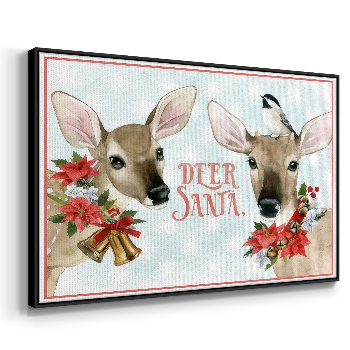 Deer Christmas Collection A - Framed Gallery Wrapped Holiday Canvas - 25 x 37 - Black Frame