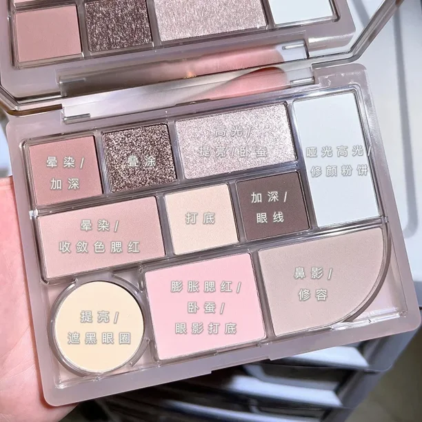 Heallor-sombra de ojos de disco integral, 10 colores, duradera, brillante, Nude, marrón, pigmento de maquillaje, gusano de seda, Pluma de sombra de ojos