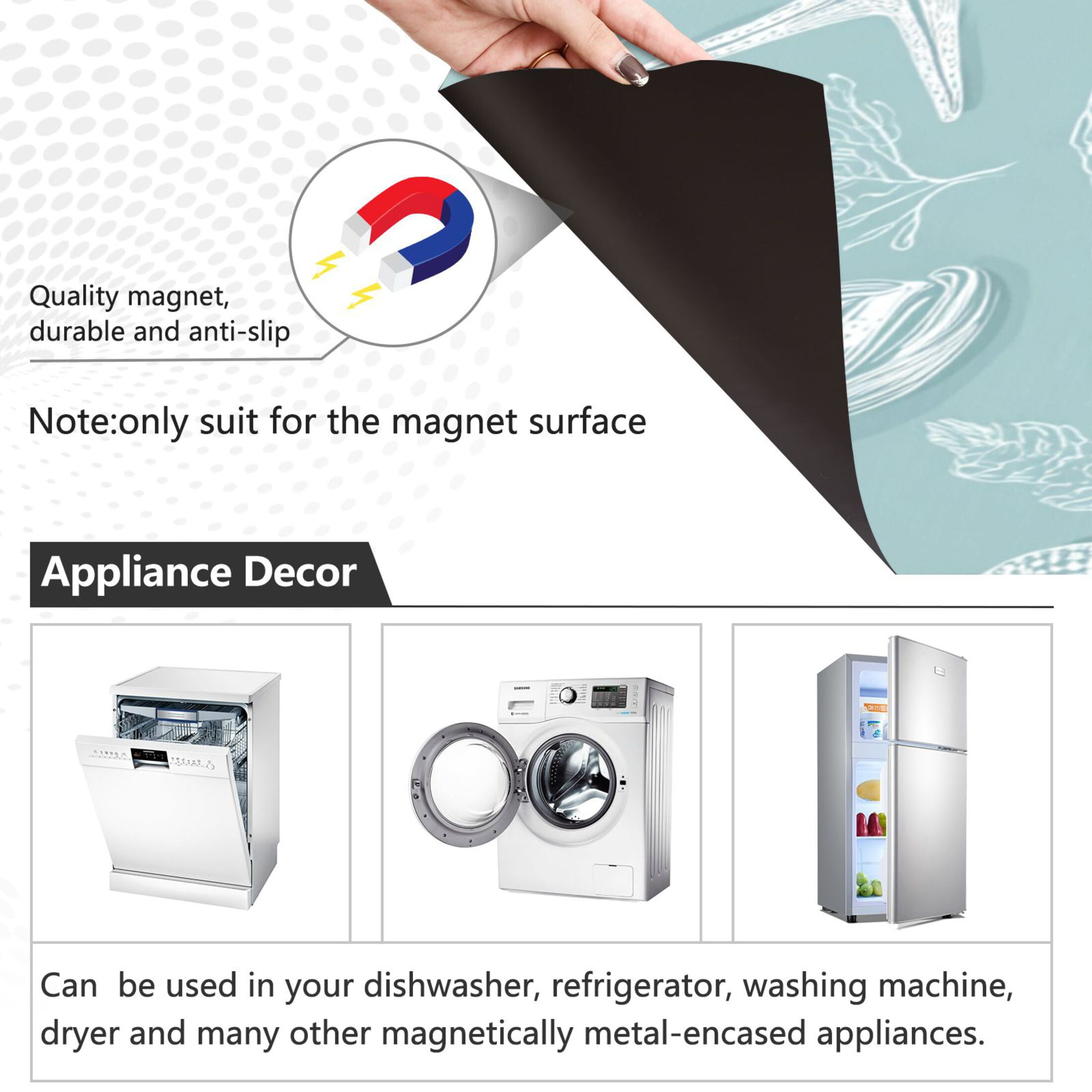 Dishwasher Magnetic Refrigerator Magnet Cover Sticker Home Decorative 23"x26" Light Blue Seashells Pattern
