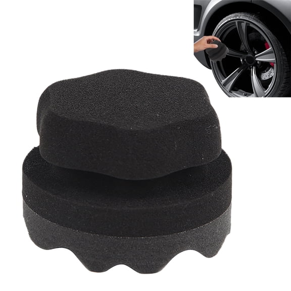 Dwellin 1Pcs Tire Shine Applicator Pad 4.13 Inch Car Detailing Foam Hex-Grip Tire Shine Sponge Reusable Contoured Dressing Applicator for Automotive Wheel Care Car Accessories (Black)