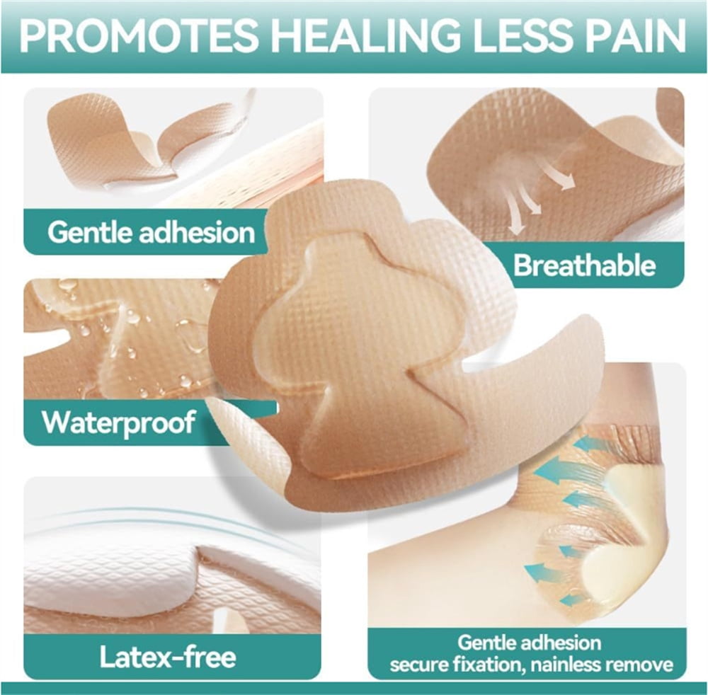 HXRH 4Pcs Waterproof Heel Silicone Foam Dressing Wounds Bandages Adhesive Sacral Bandages with Absorbent Padding for Heel Ulcer Pressure