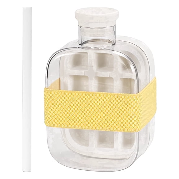 Ice Cube Tray Easy Release, Folding Ice Maker Water Bottle with Lid and Straw, 12 Grid 500 ml/16.9 oz Ice Tray, Portable Compact Design, Best for Travel and Fitness
