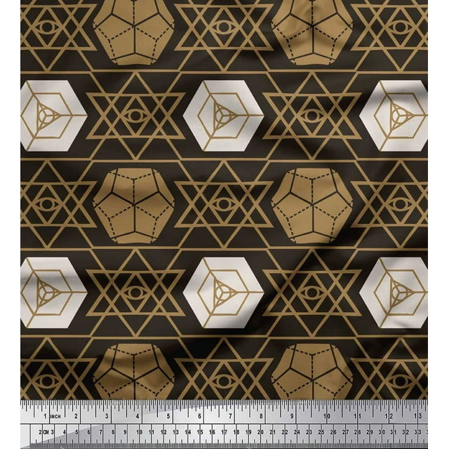 Soimoi Brown polyester Crepe Fabric Geometrical Star Geometric Print Sewing Fabric Yard 52 Inch Wide