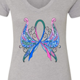thumbnail image 4 of Inktastic Thyroid Cancer Awareness with Butterfly Ribbon Words Women's V-Neck T-Shirt, 4 of 5
