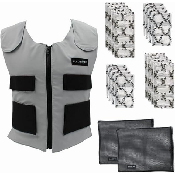 Glacier Tek Sports Cool Vest Bundle, with TWO SETS of Cooling Packs, recharges in 30 minutes