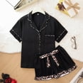 thumbnail image 2 of Bibifish Womens Pajama Sets 2 Piece Leopard Print Short Sleeve Nightwear Set Bow Design Button Down Pj Top With Short Retro Style Cute Pj Sets, 2 of 5