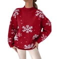 thumbnail image 1 of Chandail de Noël pour Femmes Cardigan Chaud Imprimé Tricoté Décontracté Moelleux Mode Chandail Col Rond Blouse Mi-Longue Fermeture Extérieure, 1 of 6