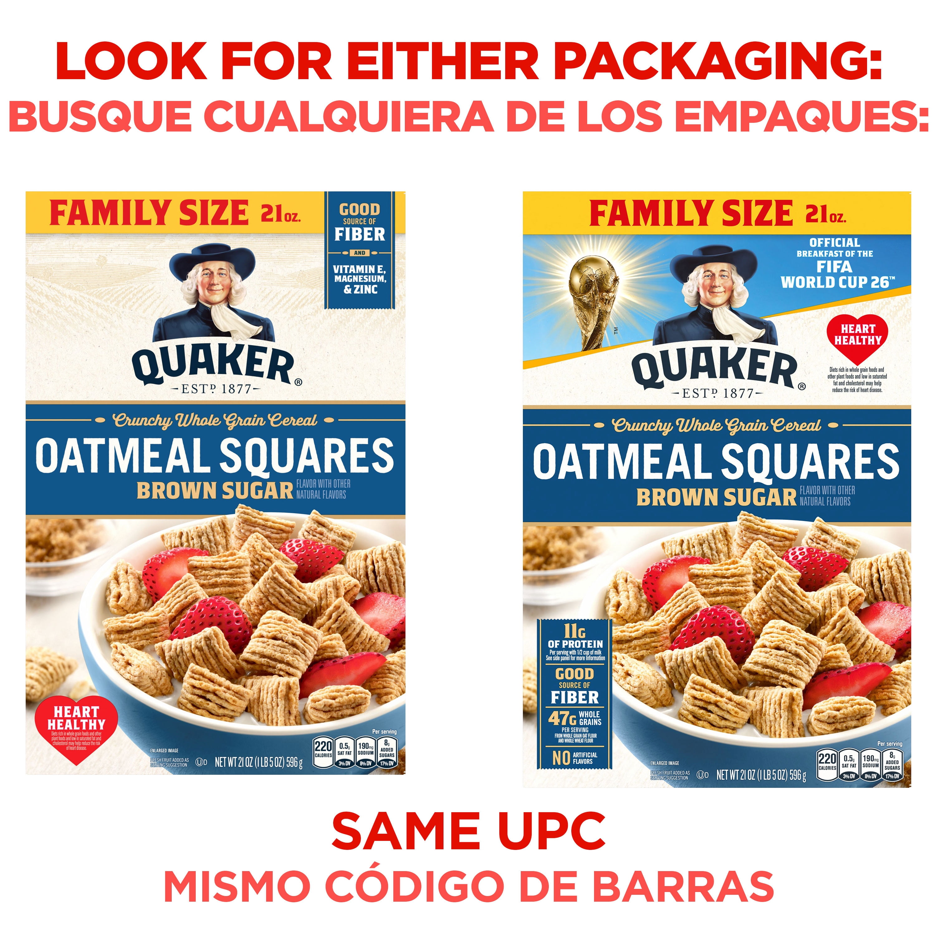 Quaker Oatmeal Squares Crunchy Oat Cereal Brown Sugar, 21 oz Paperbox