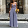 thumbnail image 2 of Women's Beach Dress Striped Halter V-Neck Maxi Sundress Tunic Open Back Vacation Summer Dress Blue M, 2 of 8