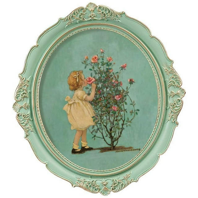 Marco de fotos ovalado Macarena resina 13,7 x 15 pulgadas estilo vintage verde pintado a mano