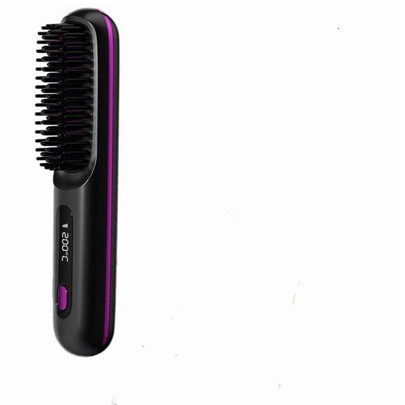 Rechargeable Hot Hair Brush Straightener Heat Pressing Combs Ceramic Electric Straightening Comb, Anti Burn for Natural Black Hair Beard Wigs Holiday Gifts (1Pcs,black,20*4.5*3cm)