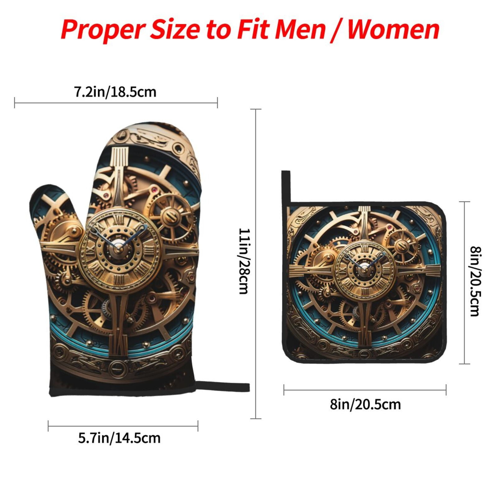 Steampunk Clockwork Wheels Art 4Pcs Oven Mitts and Pot Holders Sets Oven Kitchen Gloves Hot Pads for Cooking BBQ Baking Grilling