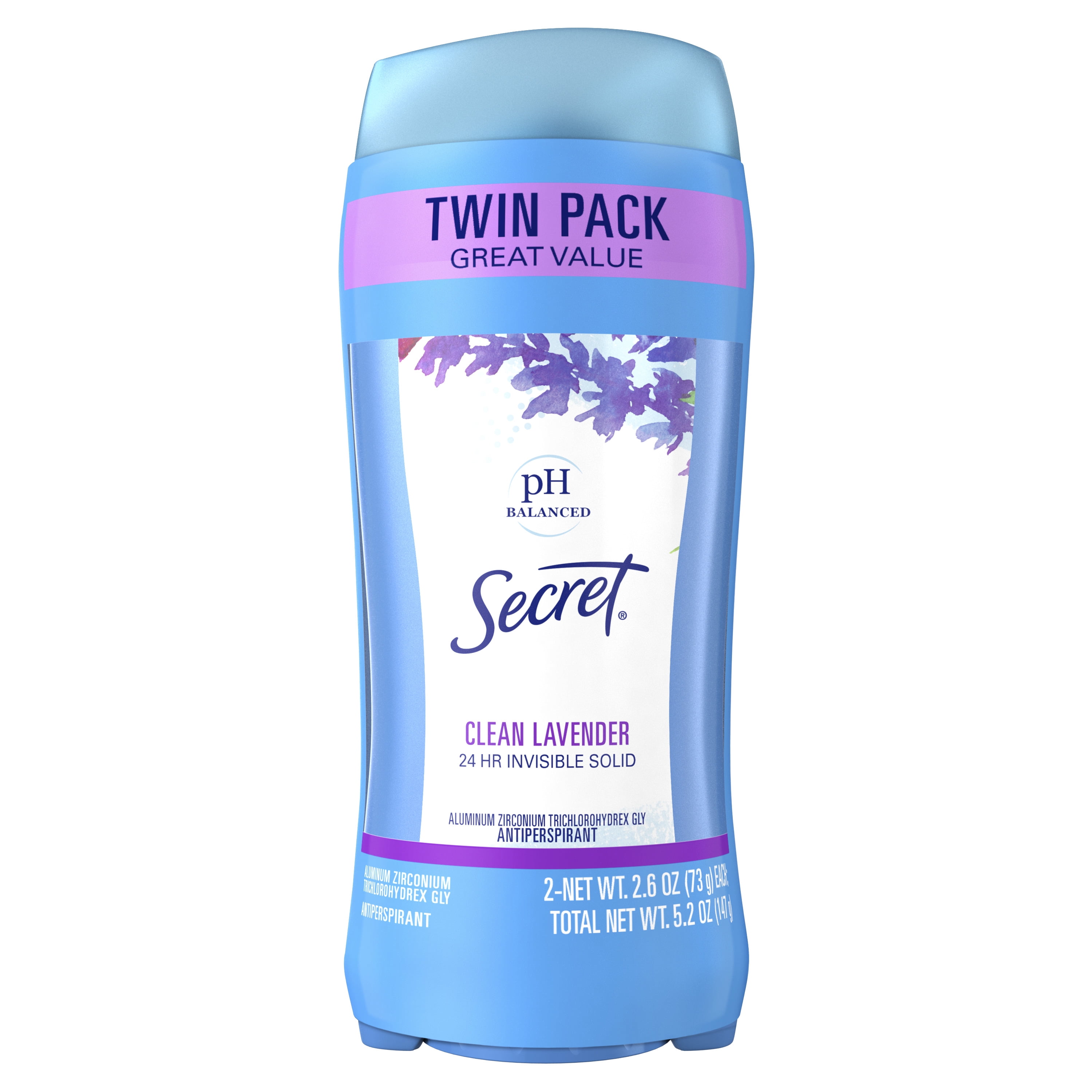 Secret Invisible Solid Antiperspirant Deodorant, Clean Lavender, Twin