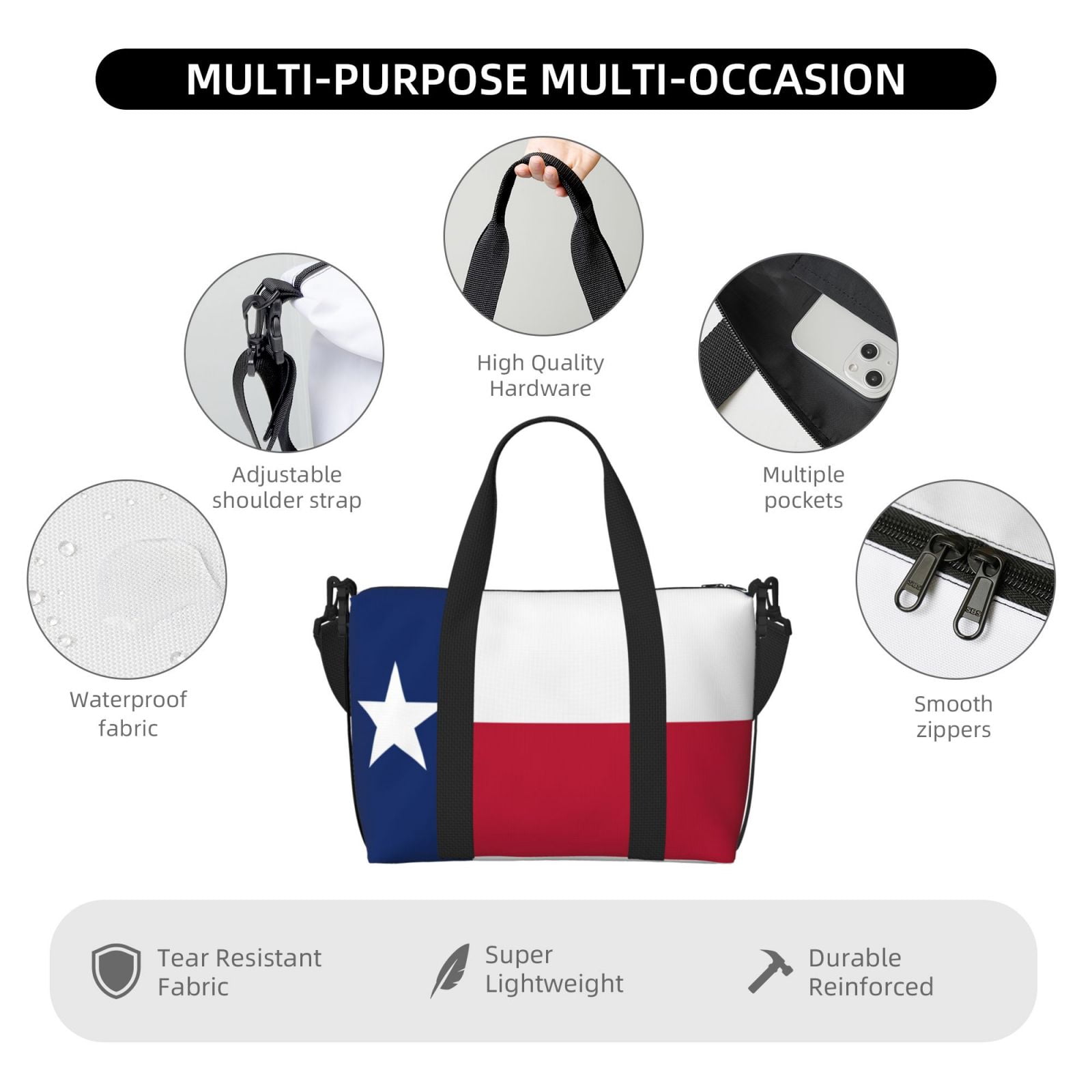 Women Men Colorado Texas Flag Gym Duffel Bag Travel Carry On Weekender Overnight Tote Personal Item Bag
