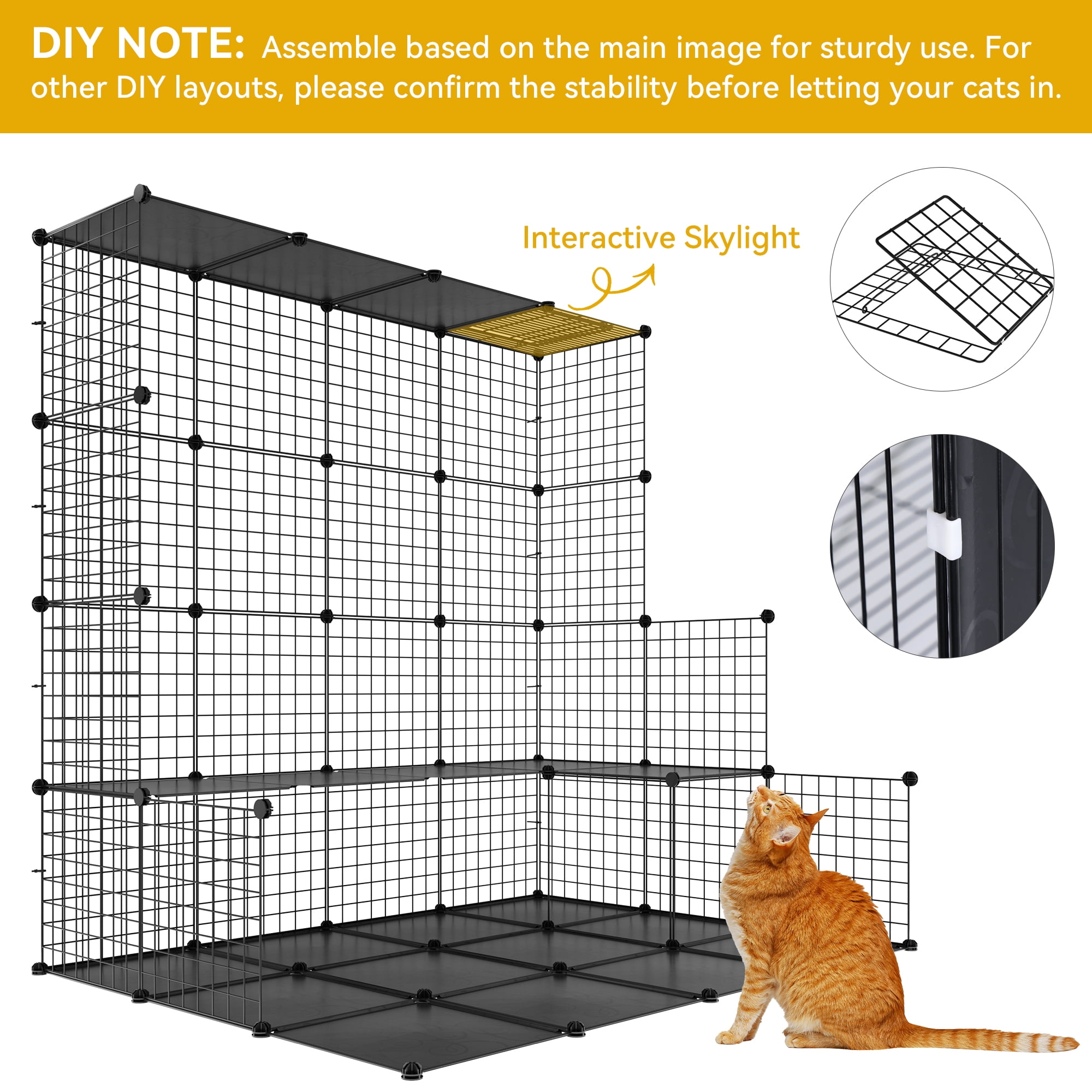 Uforic 4 Tier Cat Cage,Indoor Pets Playpen Cat Kennel with Hammock,Cat Enclosure  Metal cat Kennels for 1-4 Cats, DIY Detachable Pet Playpen, 41"L x 41"W x 55"H,Black