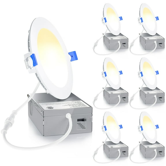 Ensenior 6 Pack 4 Inch LED Recessed Ceiling Light, Dimmable, 2700K-5000K 5CCT, 750LM 9W 120V, High Brightness Canless Wafer Downlight - ETL&FCC&IC