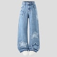 thumbnail image 2 of Taybagh Girls Jeans Star Patched Sweatpants for Girls Straight Leg Baggy Denim Pants High Waisted Streetwear, 2 of 9