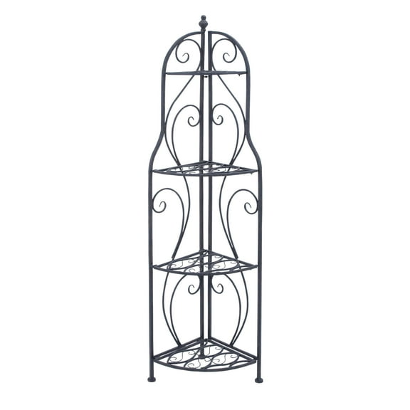 DecMode 17" x 60" Black Metal Scroll Indoor Outdoor Arched Tall Folding Corner 4 Shelf Bakers Rack, 1-Piece