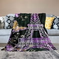thumbnail image 2 of Chilfamy Eiffel Tower Flannel Throw Blanket,All Season Paris Butterfly Bed Blanket Paris Decor Purple Black Fuzzy Blanket for Bed Sofa Couch,Bedroom Decor Valentines Blanket Baby 50x60in, 2 of 6